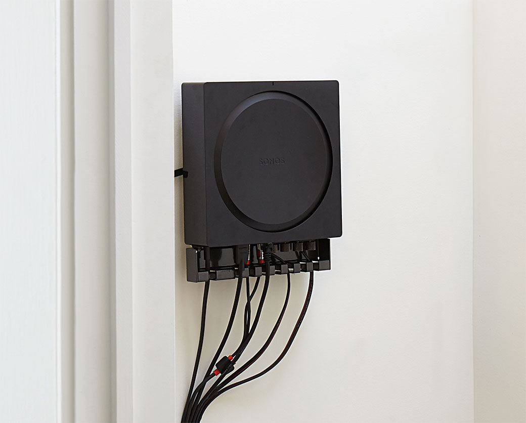 Sonos Amp mounted with wires and cords